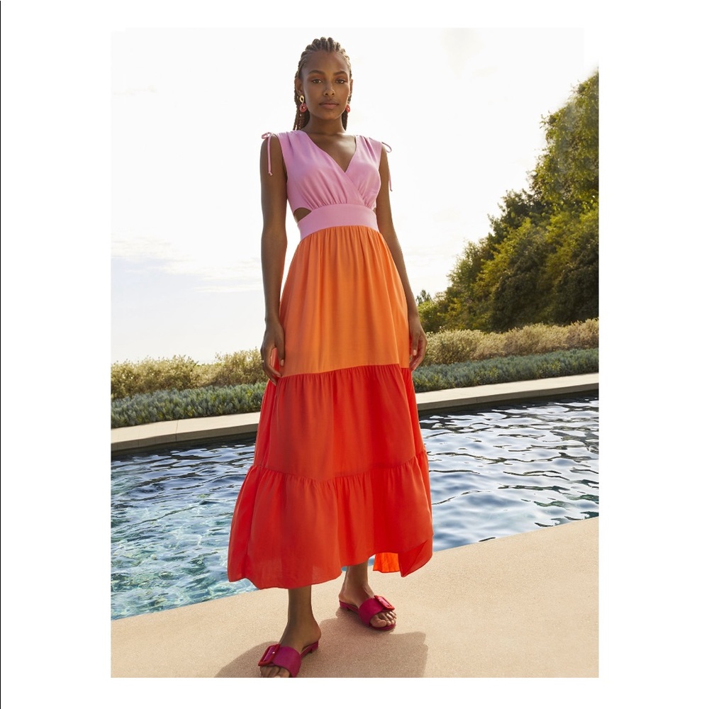 Scoop Women’s Sleeveless Color Block Maxi Dress with Side Cutouts